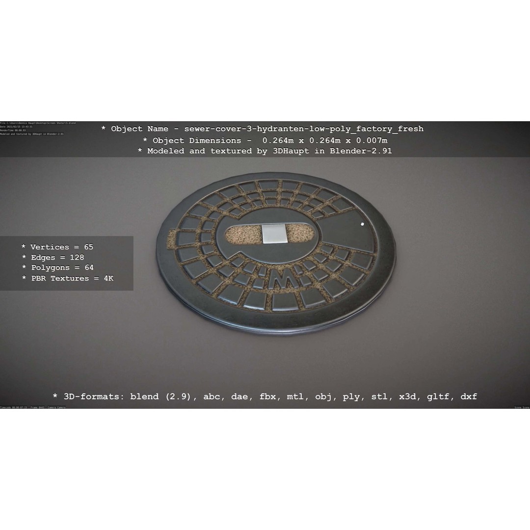 Sewer Cover 3 Hydrant 3D Model – Clean Low-Poly Asset, FBX, OBJ - View 91