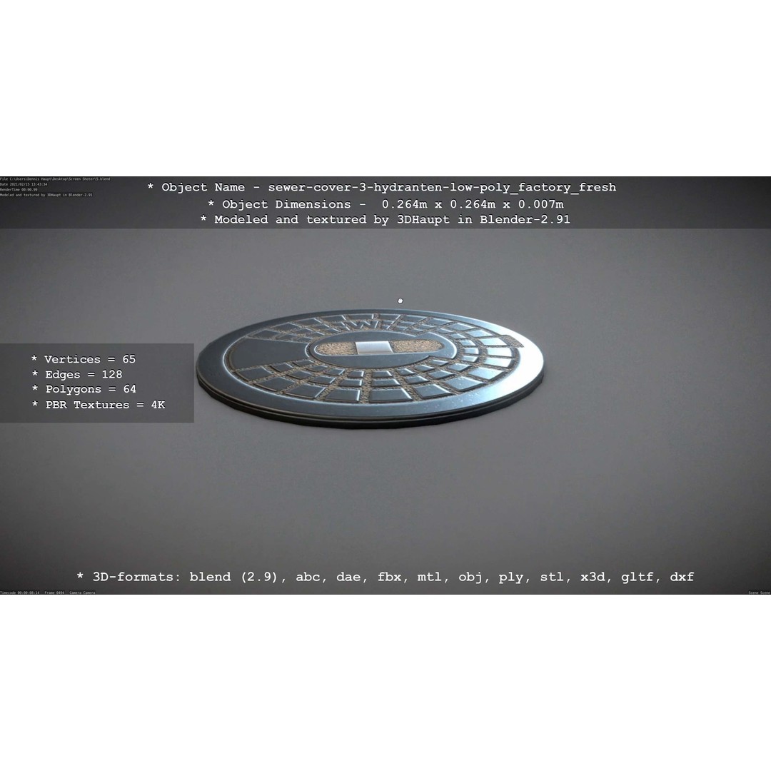 Sewer Cover 3 Hydrant 3D Model – Clean Low-Poly Asset, FBX, OBJ - View 92