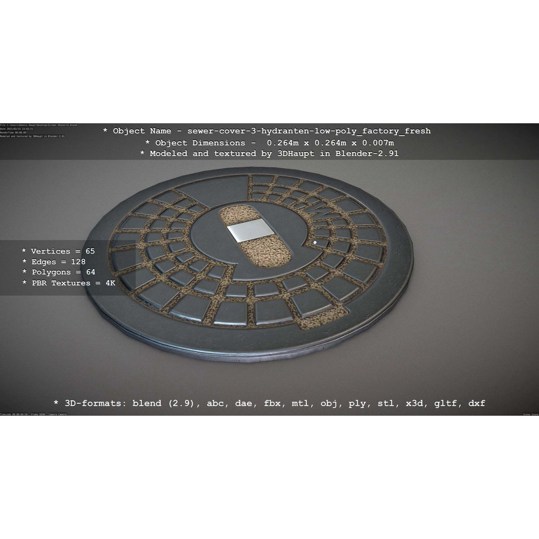 Sewer Cover 3 Hydrant 3D Model – Clean Low-Poly Asset, FBX, OBJ - View 94