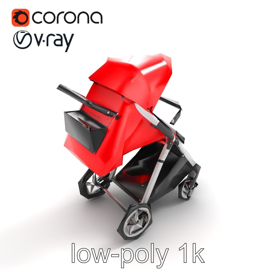 Sporty Stroller 3D Model – Low Poly Aerodynamic Design, FBX - View 10