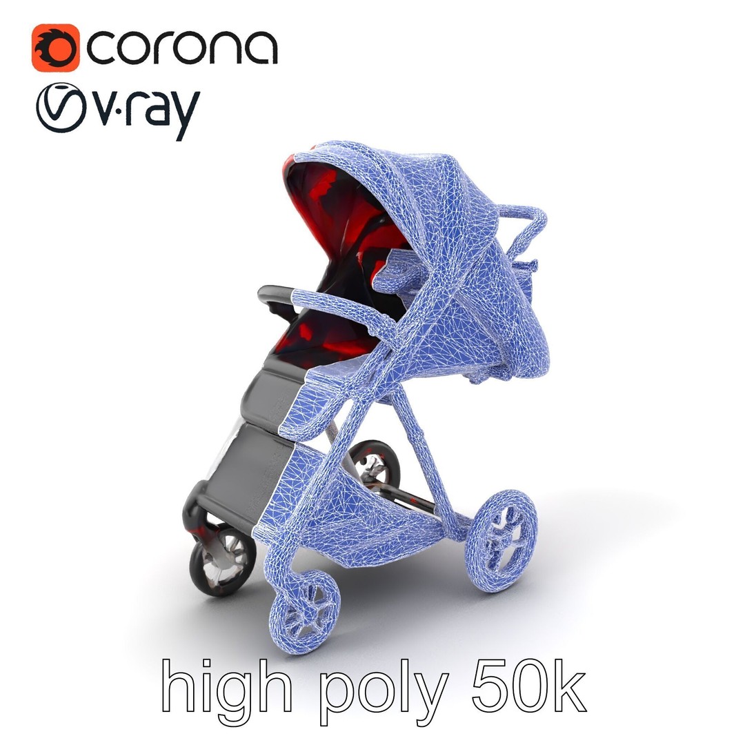 Sporty Stroller 3D Model – Low Poly Aerodynamic Design, FBX - View 11