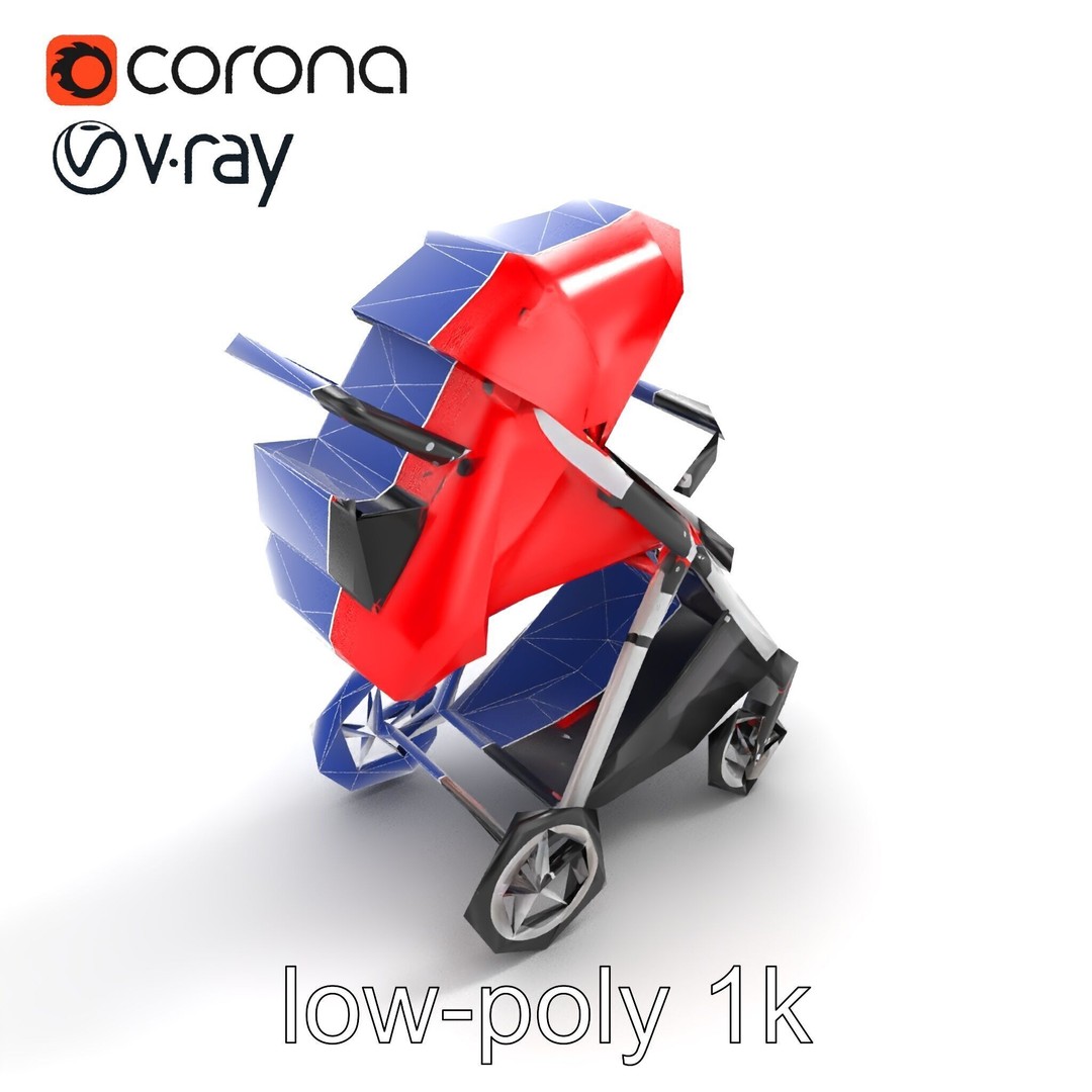Sporty Stroller 3D Model – Low Poly Aerodynamic Design, FBX - View 12