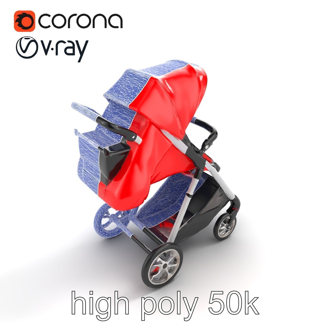 Sporty Stroller 3D Model – Low Poly Aerodynamic Design, FBX - View 13