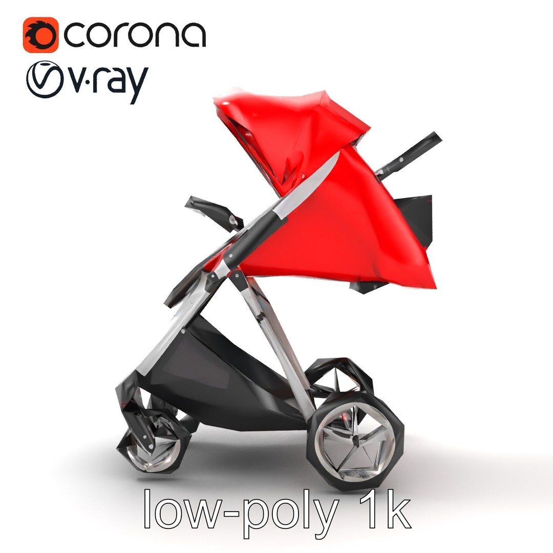 Sporty Stroller 3D Model – Low Poly Aerodynamic Design, FBX - View 14