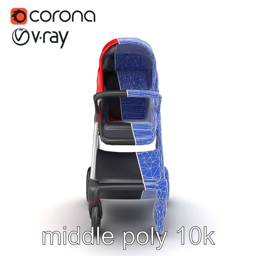 Sporty Stroller 3D Model – Low Poly Aerodynamic Design, FBX - View 16