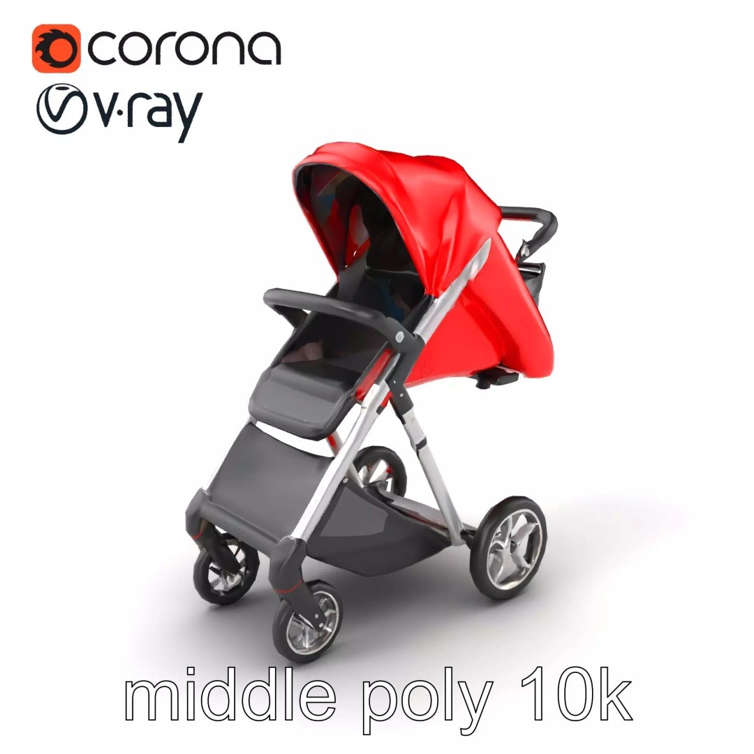 Sporty Stroller 3D Model – Low Poly Aerodynamic Design, FBX - View 2