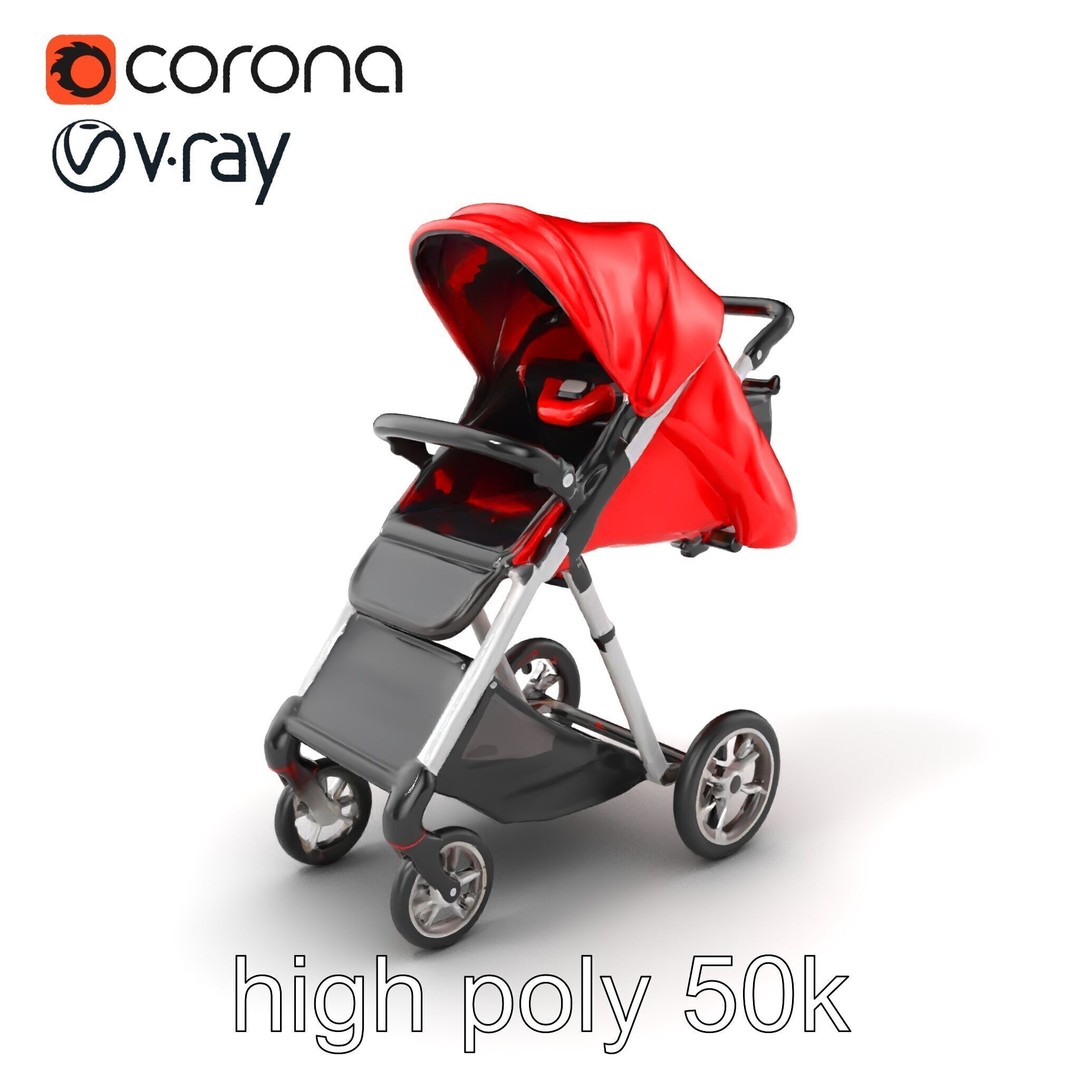 Sporty Stroller 3D Model – Low Poly Aerodynamic Design, FBX - View 3