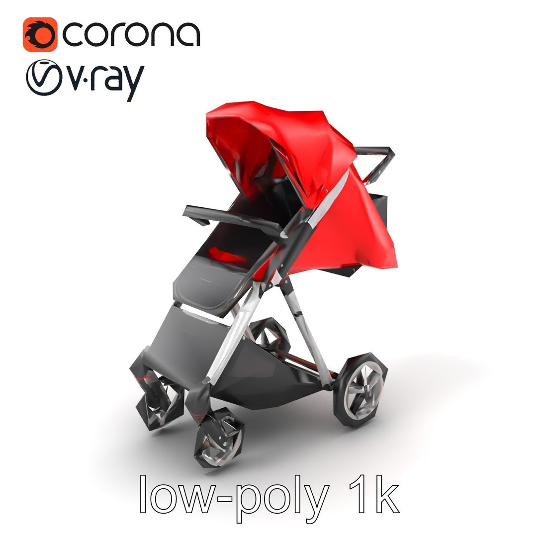 Sporty Stroller 3D Model – Low Poly Aerodynamic Design, FBX - View 6