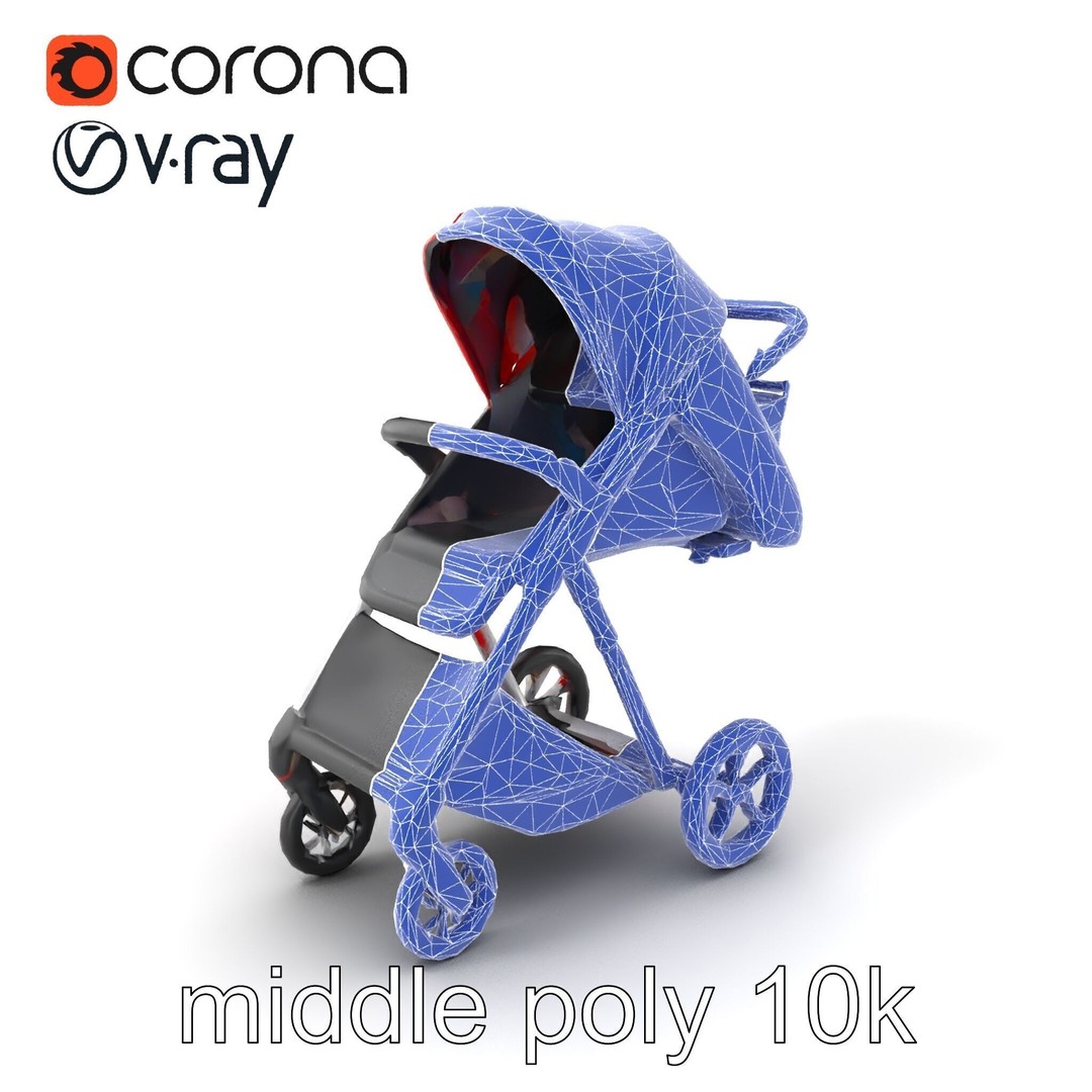 Sporty Stroller 3D Model – Low Poly Aerodynamic Design, FBX - View 7