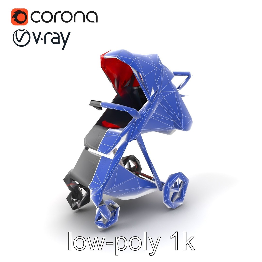 Sporty Stroller 3D Model – Low Poly Aerodynamic Design, FBX - View 8