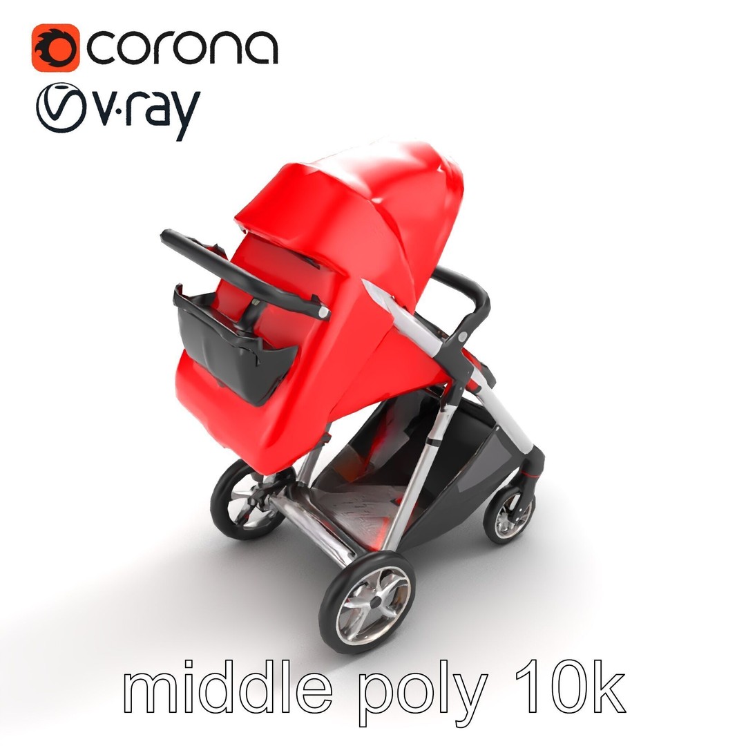 Sporty Stroller 3D Model – Low Poly Aerodynamic Design, FBX - View 9