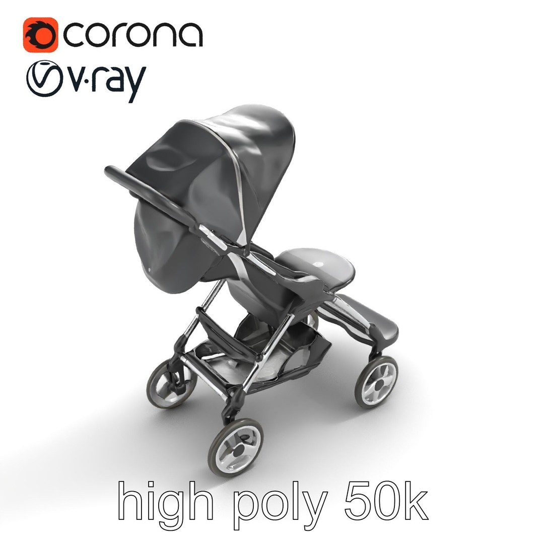 Umbrella Stroller 3D Model – Low Poly Ergonomic Design, FBX - View 11