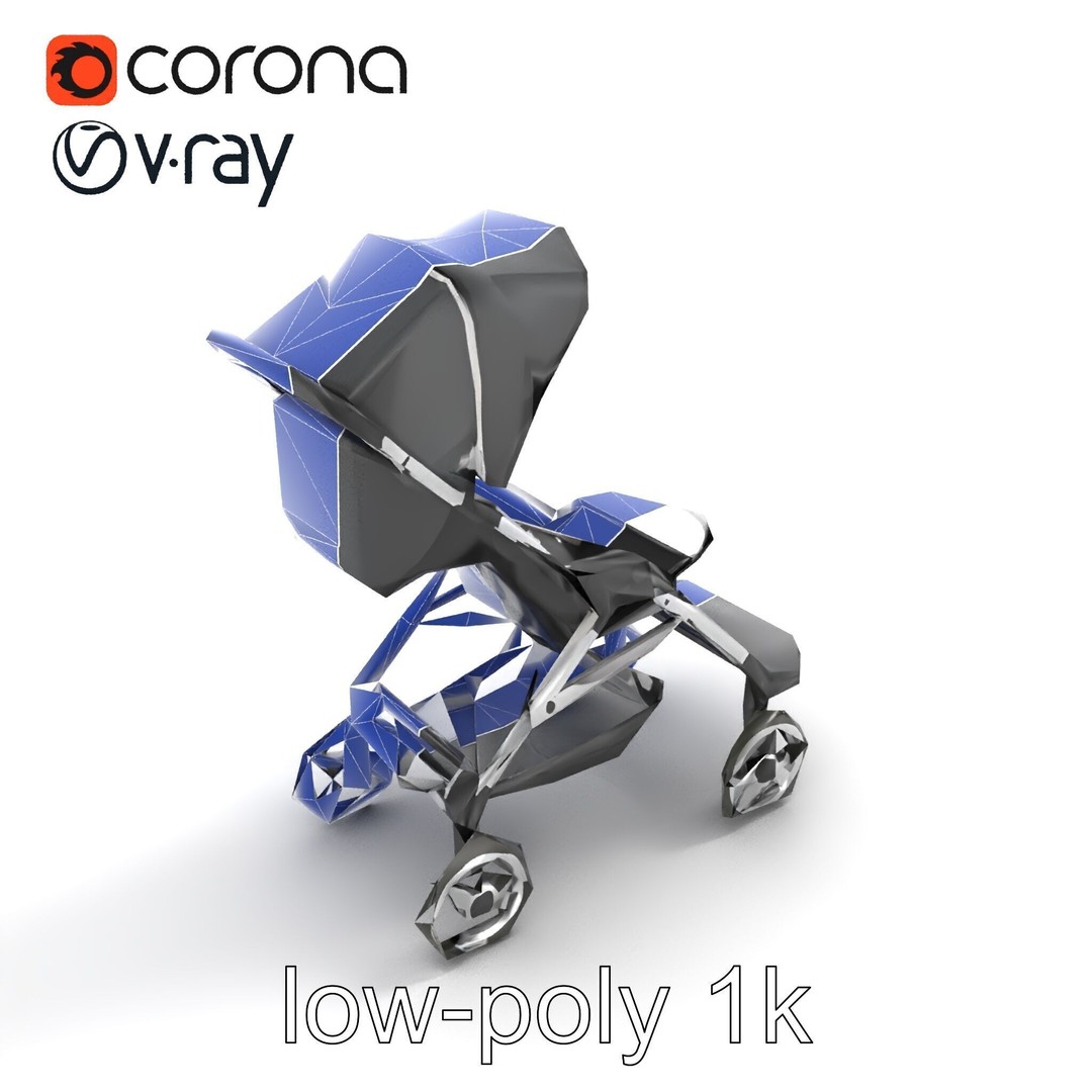 Umbrella Stroller 3D Model – Low Poly Ergonomic Design, FBX - View 12