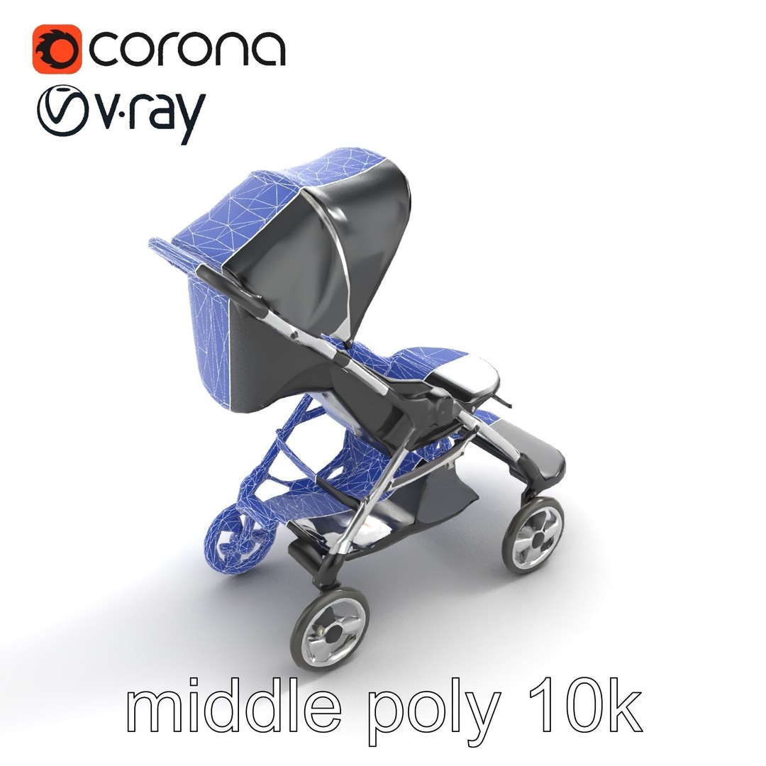 Umbrella Stroller 3D Model – Low Poly Ergonomic Design, FBX - View 13