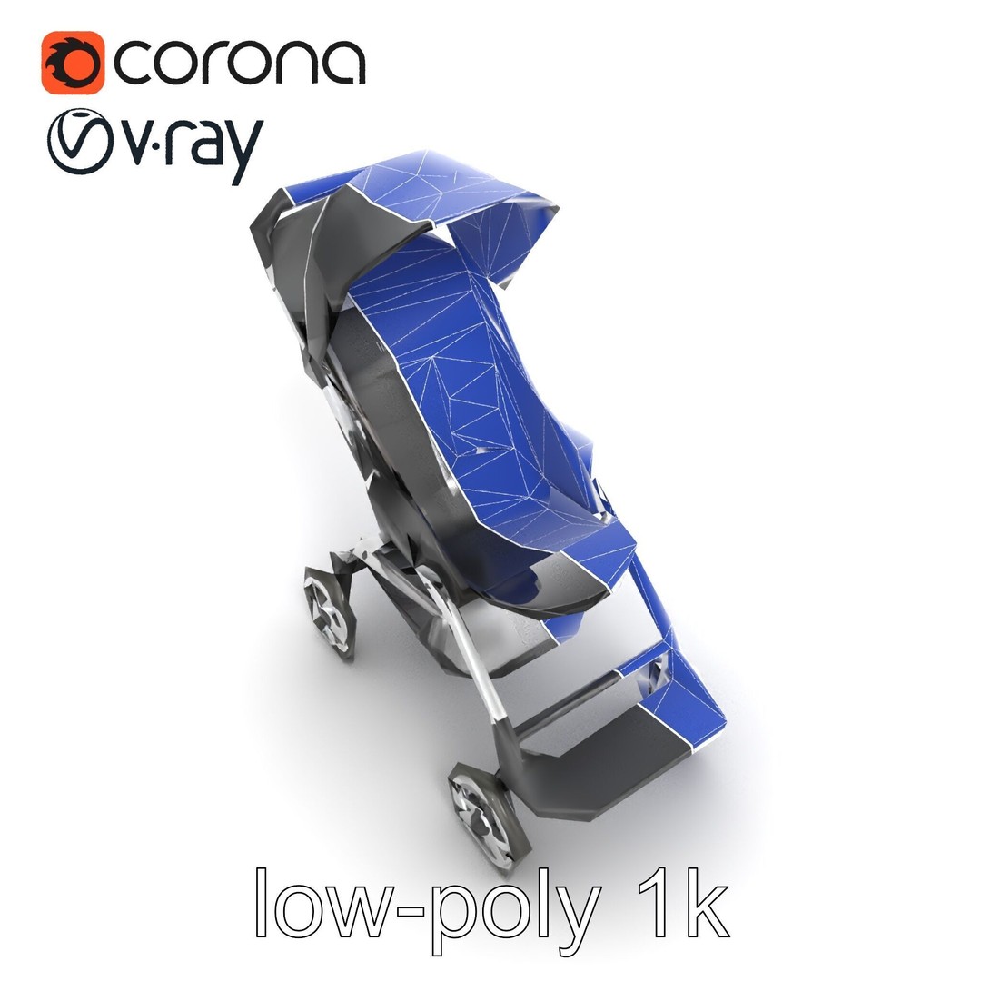 Umbrella Stroller 3D Model – Low Poly Ergonomic Design, FBX - View 14