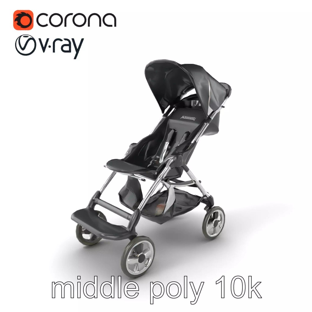 Umbrella Stroller 3D Model – Low Poly Ergonomic Design, FBX - View 2