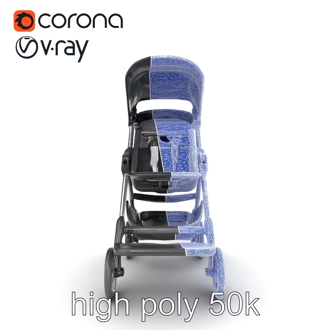 Umbrella Stroller 3D Model – Low Poly Ergonomic Design, FBX - View 22