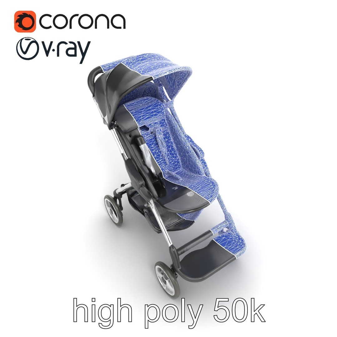 Umbrella Stroller 3D Model – Low Poly Ergonomic Design, FBX - View 28