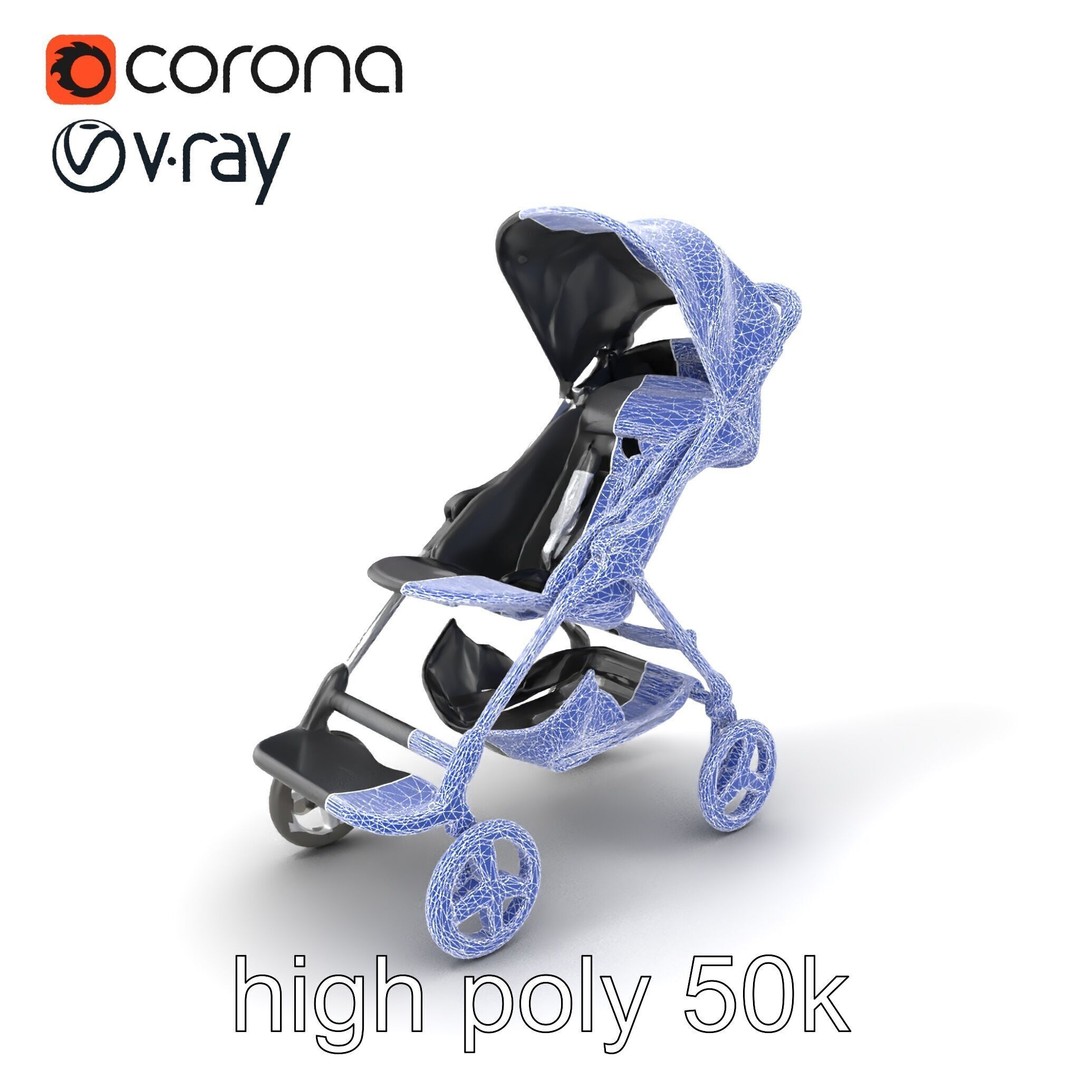 Umbrella Stroller 3D Model – Low Poly Ergonomic Design, FBX - View 3