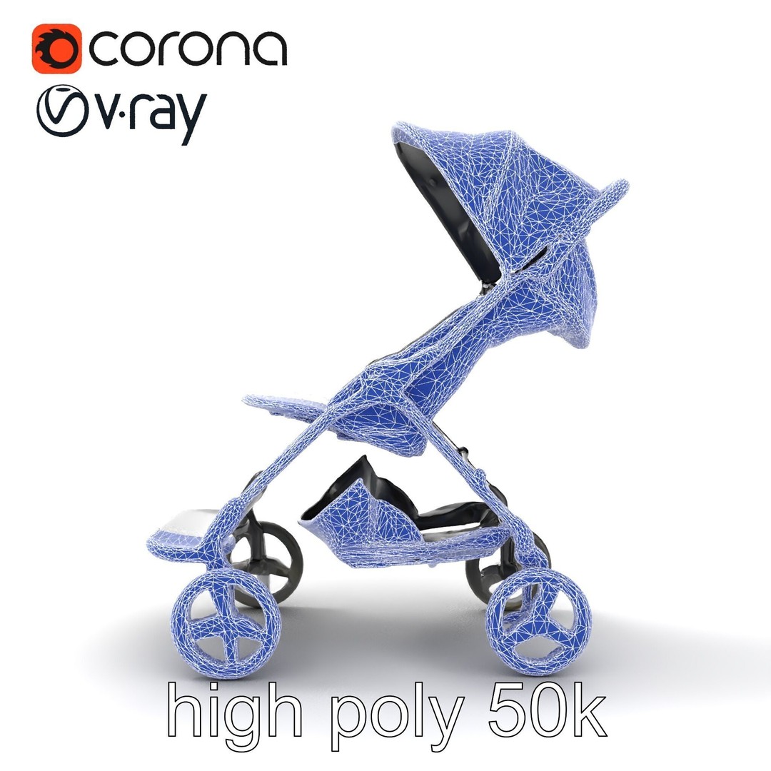 Umbrella Stroller 3D Model – Low Poly Ergonomic Design, FBX - View 30