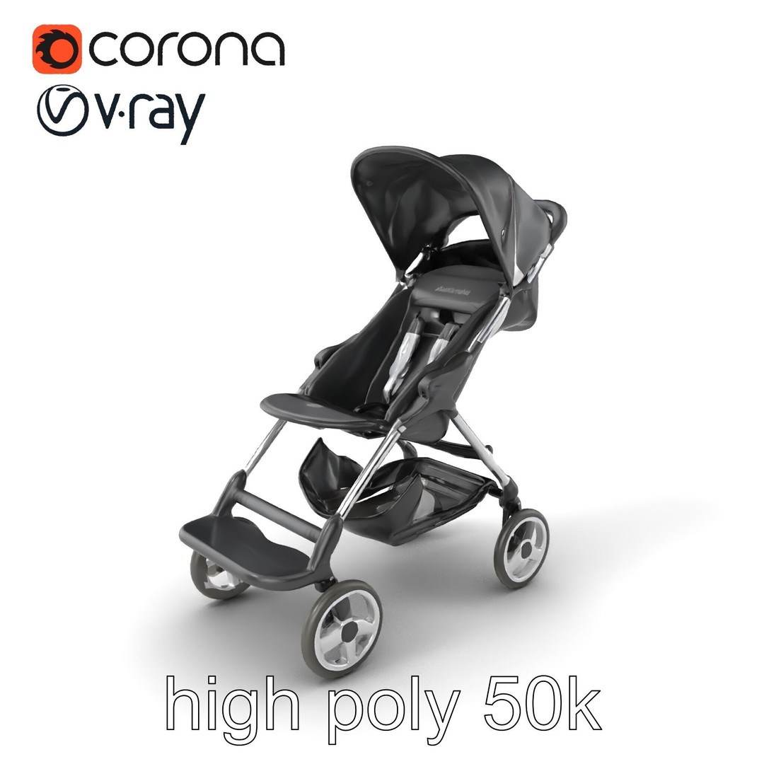 Umbrella Stroller 3D Model – Low Poly Ergonomic Design, FBX - View 4