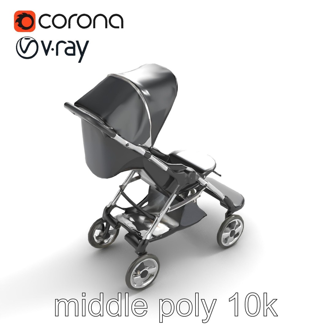 Umbrella Stroller 3D Model – Low Poly Ergonomic Design, FBX - View 9