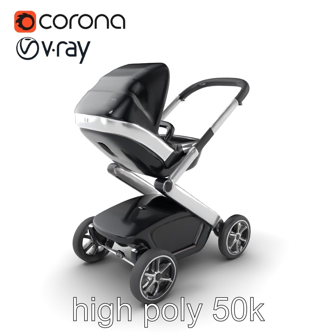 Futuristic Smart Stroller 3D Model – Low Poly PBR Game Asset, FBX - View 3
