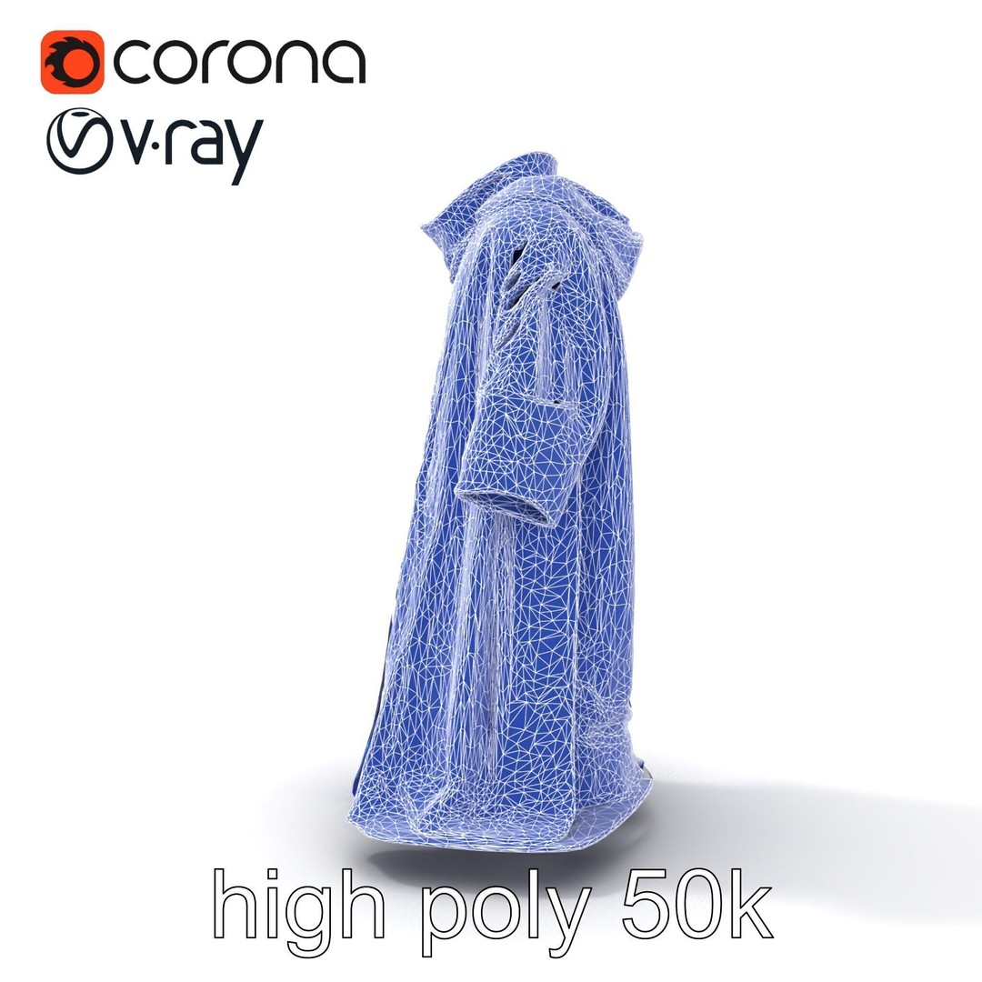 Sapphire Wizard Robe 3D Model – Low Poly PBR Character Asset, FBX