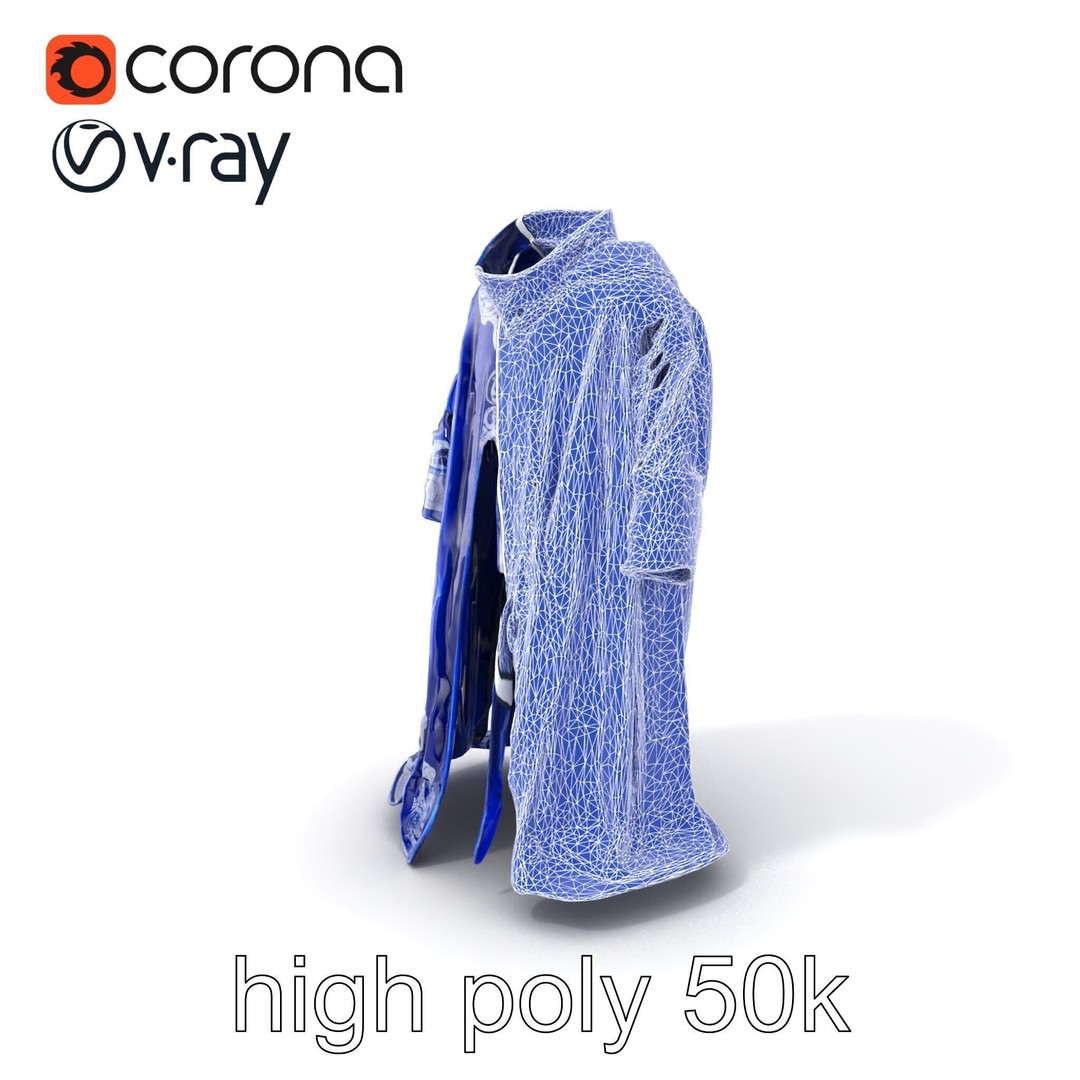 Sapphire Wizard Robe 3D Model – Low Poly PBR Character Asset, FBX - View 11
