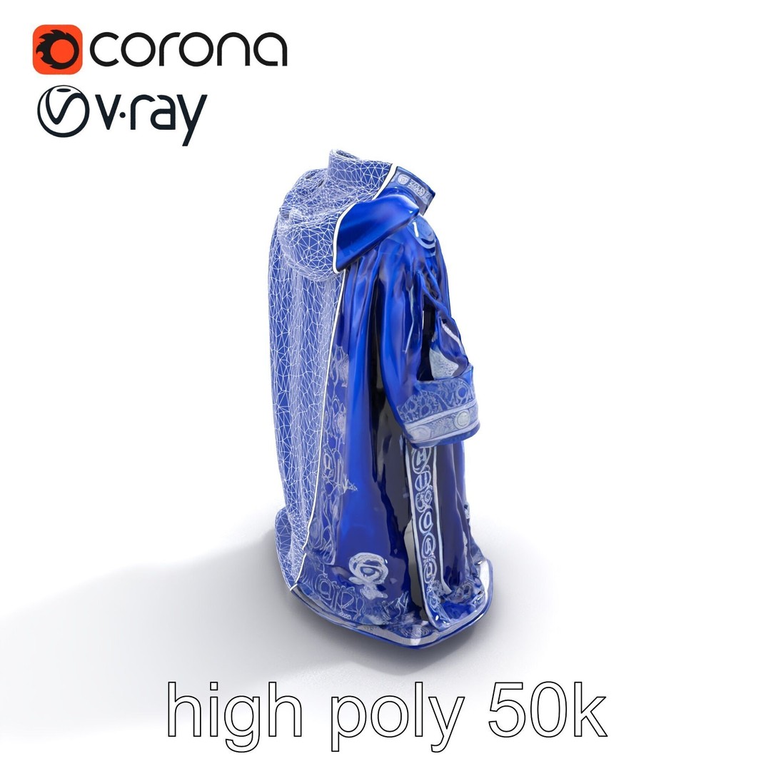 Sapphire Wizard Robe 3D Model – Low Poly PBR Character Asset, FBX - View 13