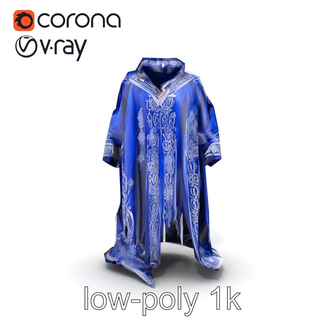 Sapphire Wizard Robe 3D Model – Low Poly PBR Character Asset, FBX - View 14