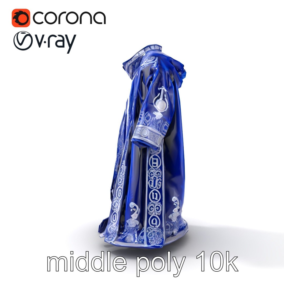 Sapphire Wizard Robe 3D Model – Low Poly PBR Character Asset, FBX - View 15