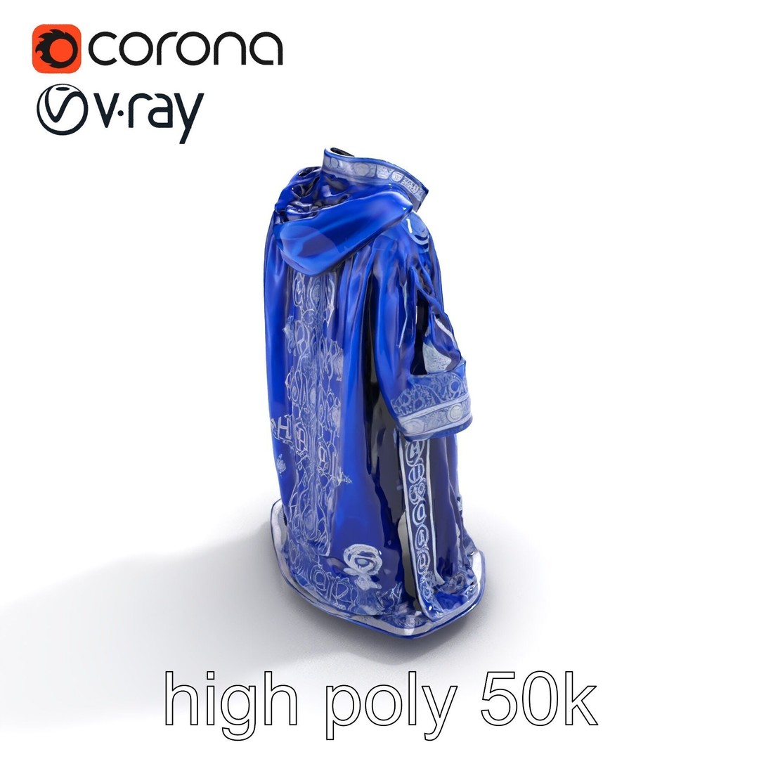 Sapphire Wizard Robe 3D Model – Low Poly PBR Character Asset, FBX - View 16