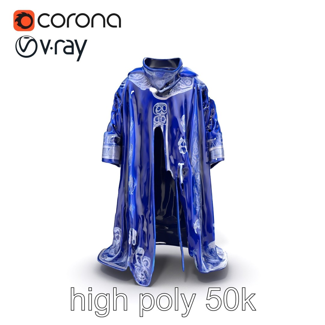 Sapphire Wizard Robe 3D Model – Low Poly PBR Character Asset, FBX - View 17
