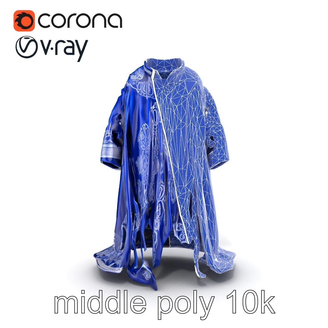 Sapphire Wizard Robe 3D Model – Low Poly PBR Character Asset, FBX - View 18