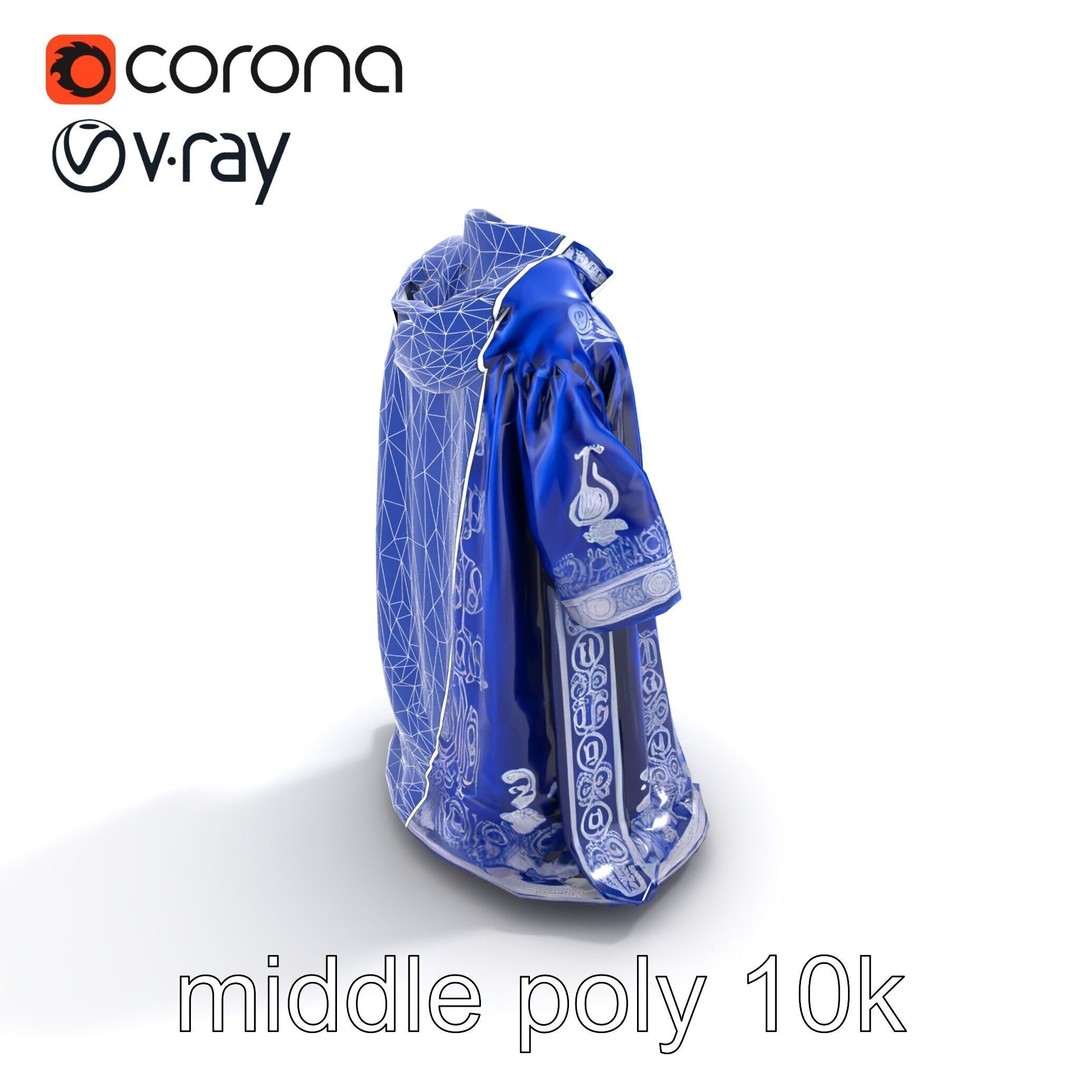 Sapphire Wizard Robe 3D Model – Low Poly PBR Character Asset, FBX - View 19