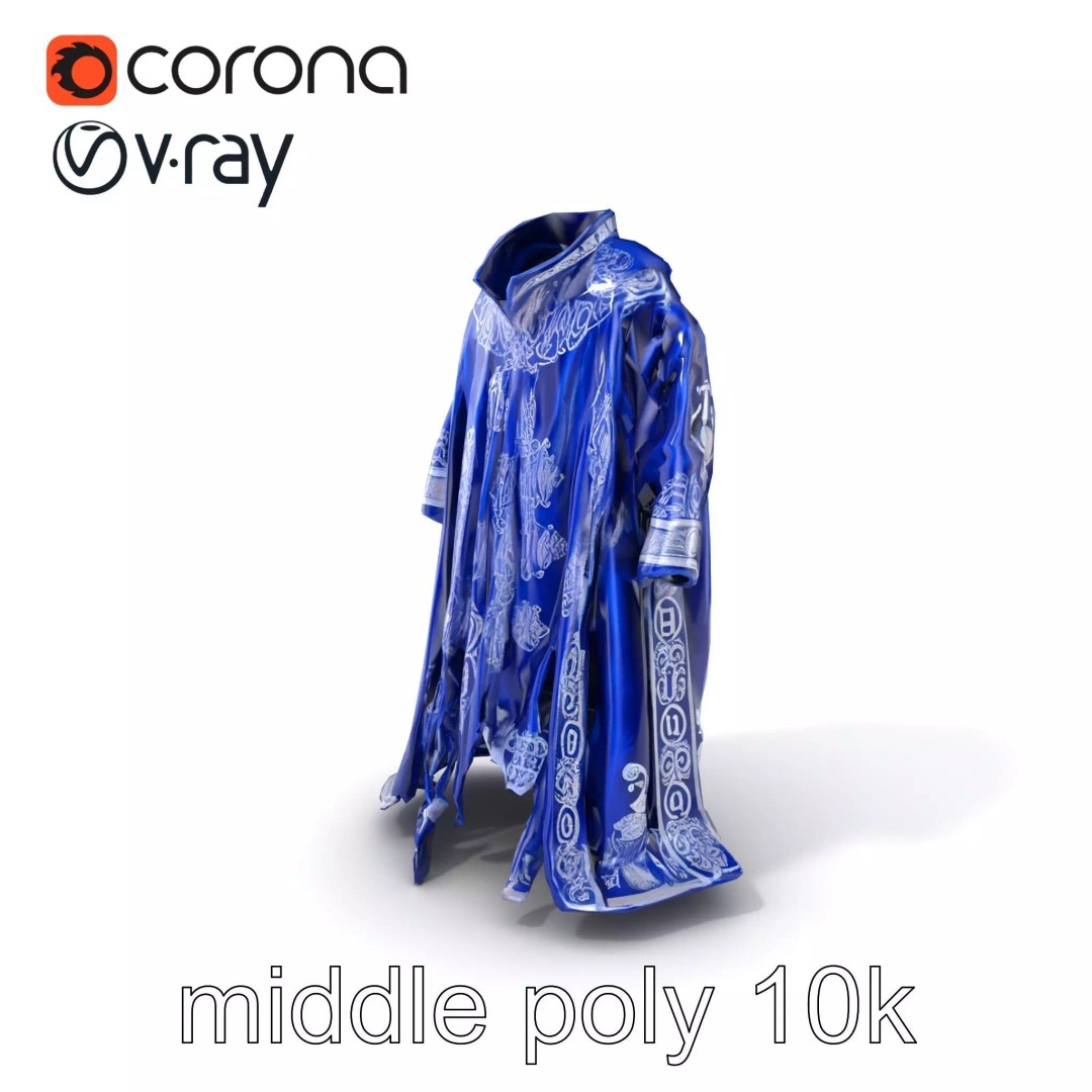 Sapphire Wizard Robe 3D Model – Low Poly PBR Character Asset, FBX - View 2