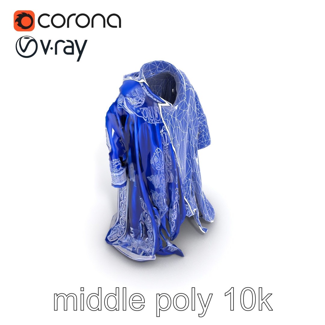 Sapphire Wizard Robe 3D Model – Low Poly PBR Character Asset, FBX - View 21