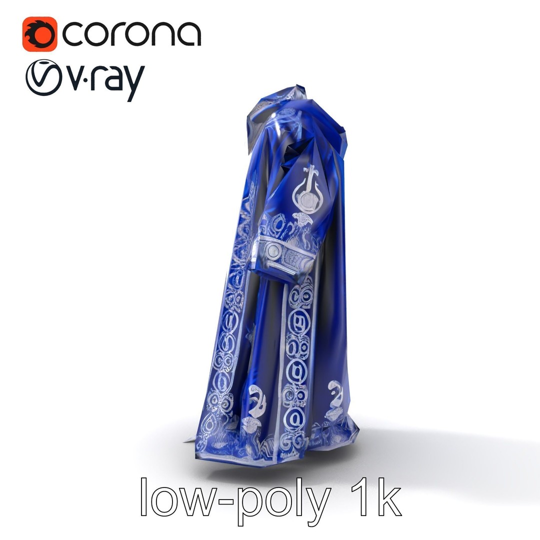 Sapphire Wizard Robe 3D Model – Low Poly PBR Character Asset, FBX - View 22