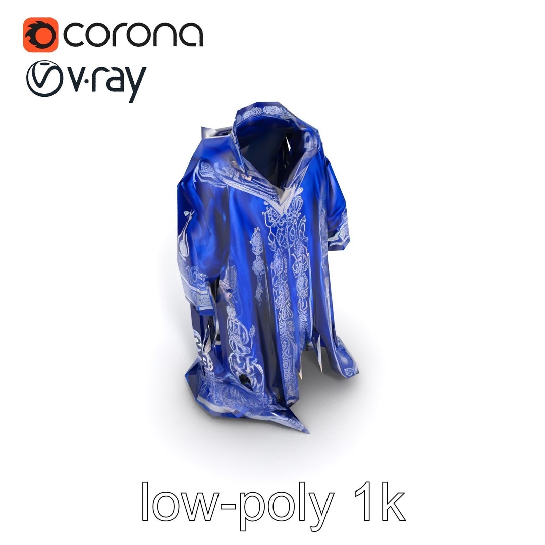Sapphire Wizard Robe 3D Model – Low Poly PBR Character Asset, FBX - View 23