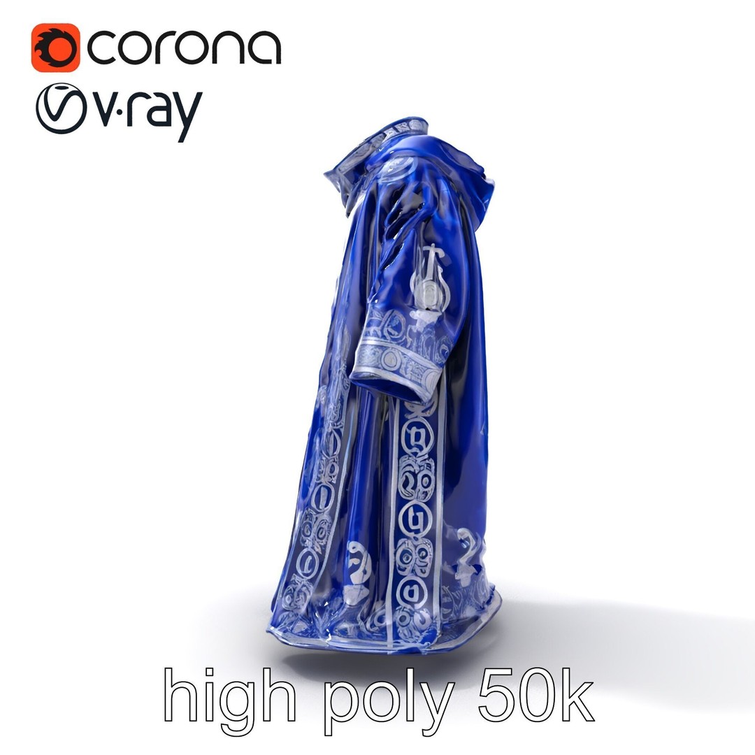 Sapphire Wizard Robe 3D Model – Low Poly PBR Character Asset, FBX - View 25