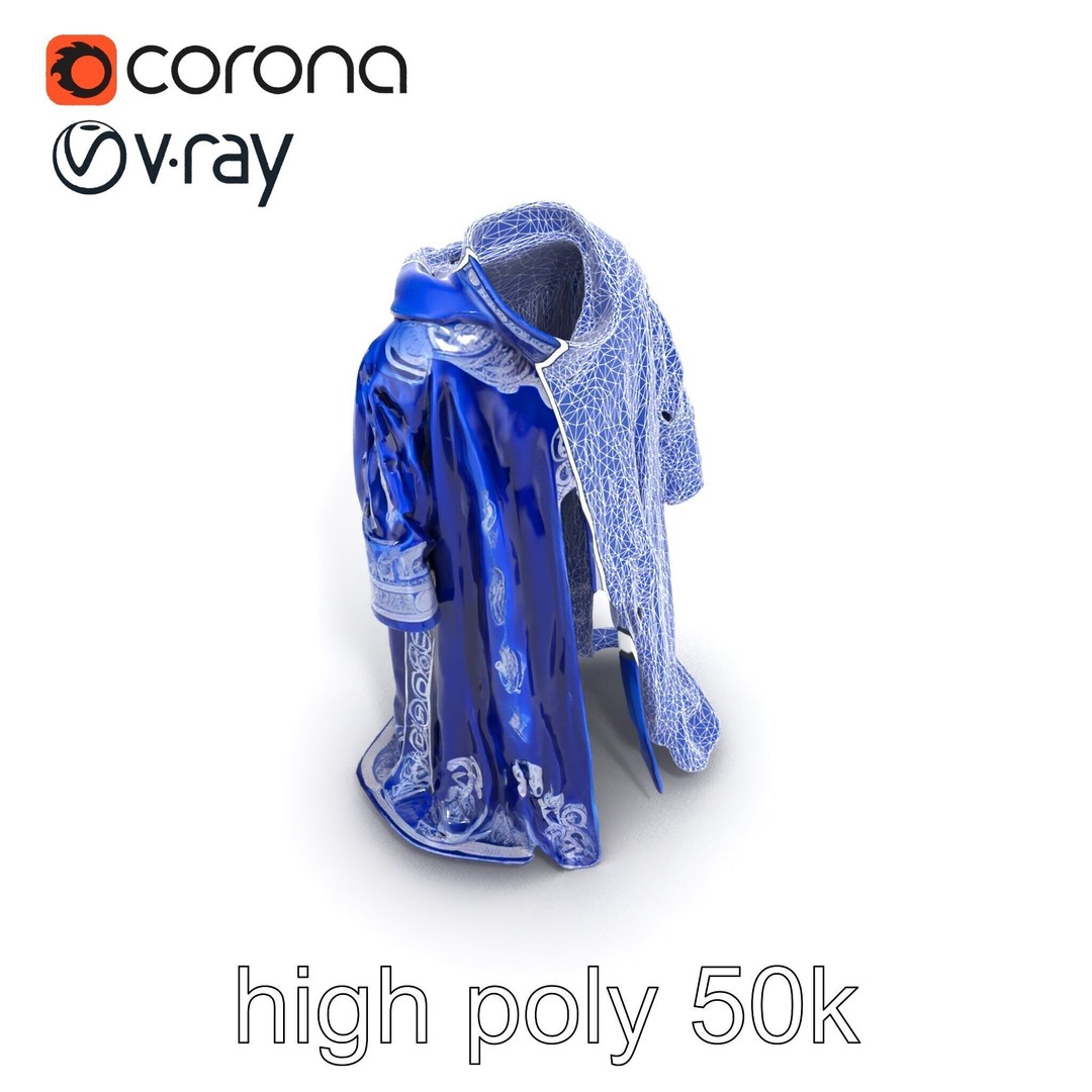 Sapphire Wizard Robe 3D Model – Low Poly PBR Character Asset, FBX - View 26