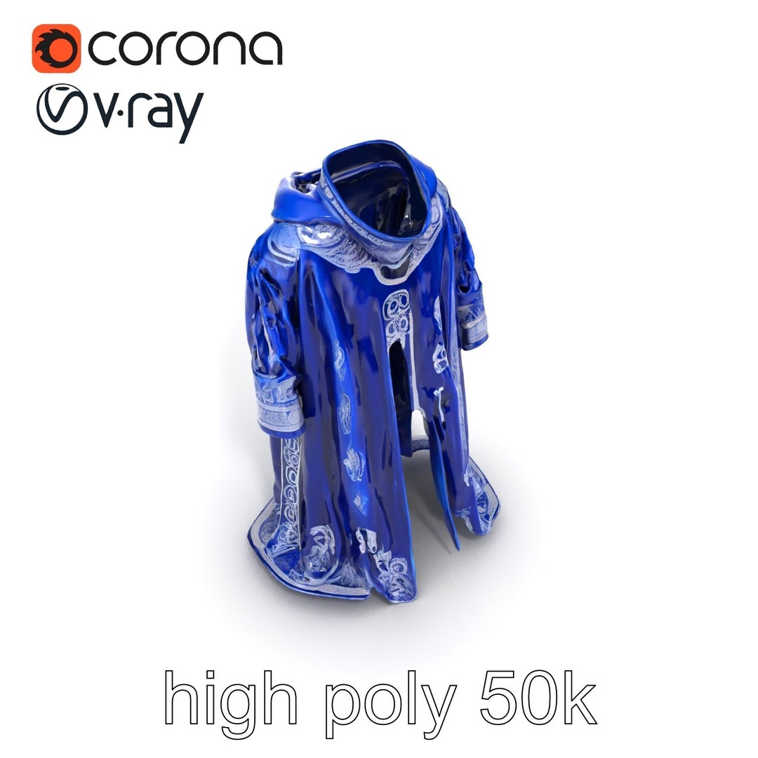 Sapphire Wizard Robe 3D Model – Low Poly PBR Character Asset, FBX - View 27