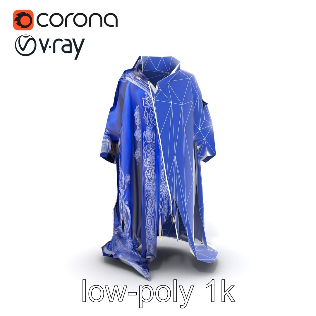 Sapphire Wizard Robe 3D Model – Low Poly PBR Character Asset, FBX - View 29