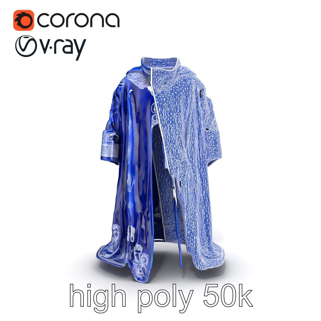 Sapphire Wizard Robe 3D Model – Low Poly PBR Character Asset, FBX - View 31