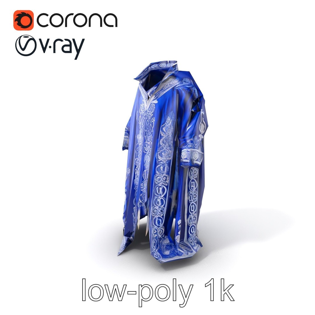 Sapphire Wizard Robe 3D Model – Low Poly PBR Character Asset, FBX - View 6