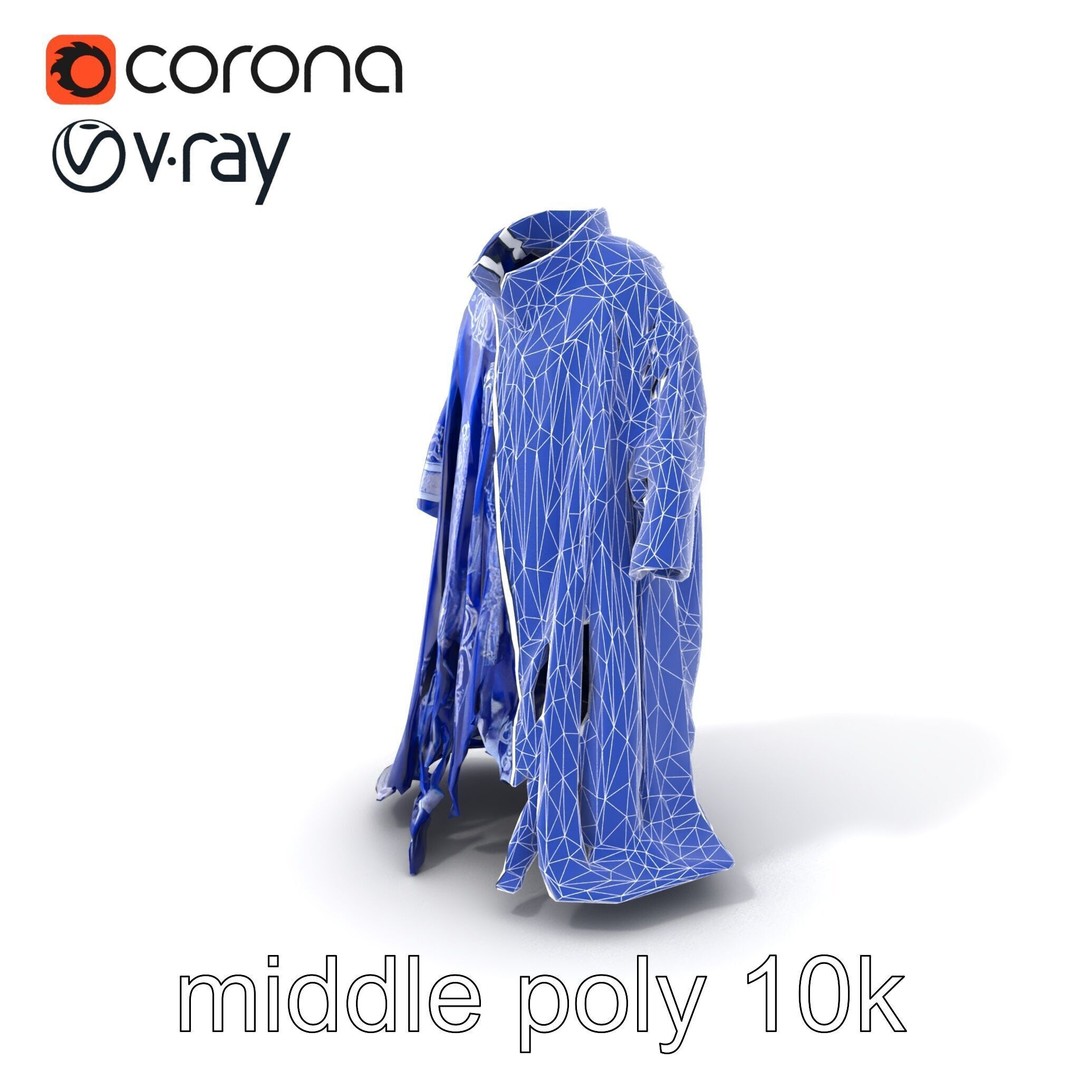 Sapphire Wizard Robe 3D Model – Low Poly PBR Character Asset, FBX - View 7