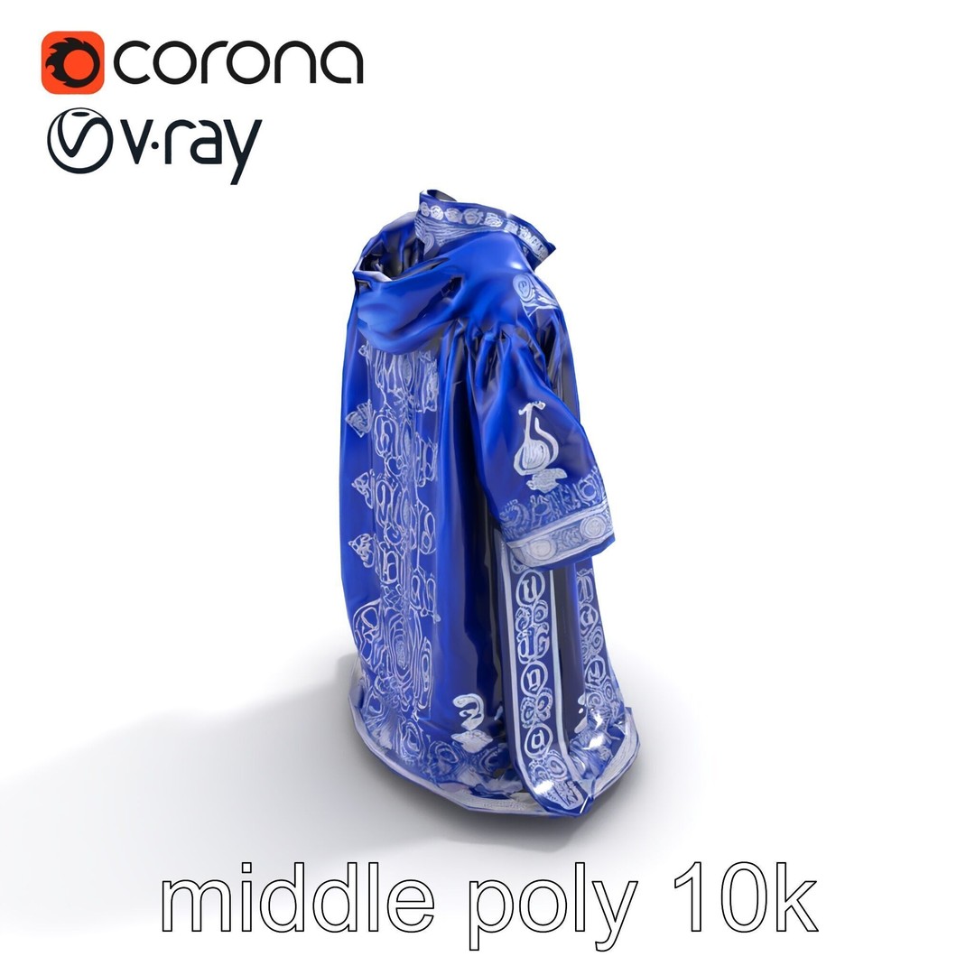 Sapphire Wizard Robe 3D Model – Low Poly PBR Character Asset, FBX - View 9