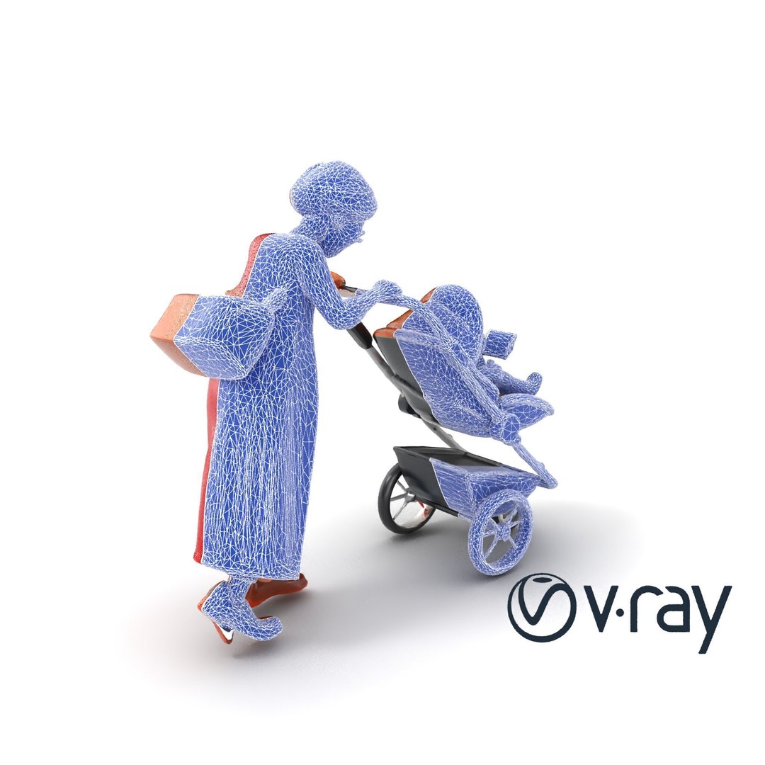 Cartoon Woman with Stroller 3D Model – Low Poly Character, FBX, PBR - View 11