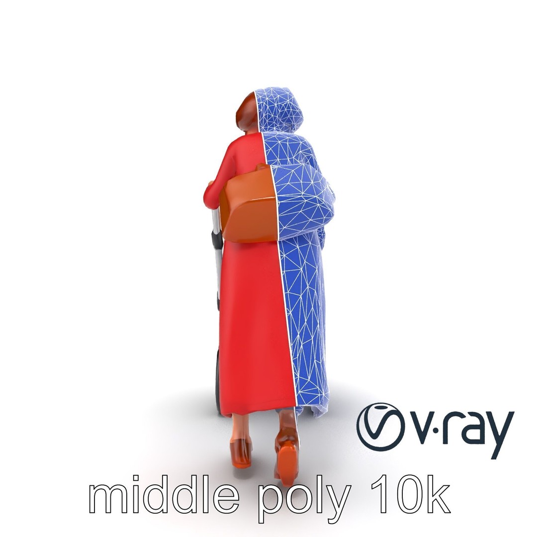 Cartoon Woman with Stroller 3D Model – Low Poly Character, FBX, PBR - View 13